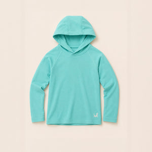 Turquoise hoodie on a beige background